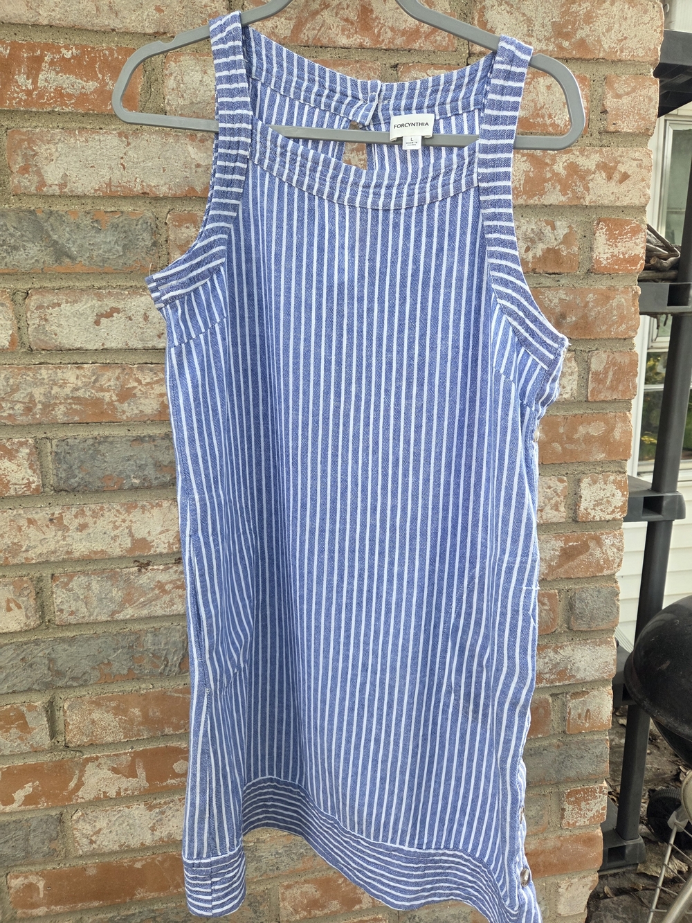 For Cynthia Blue and White Striped Linen Blend Mini Dress Large
